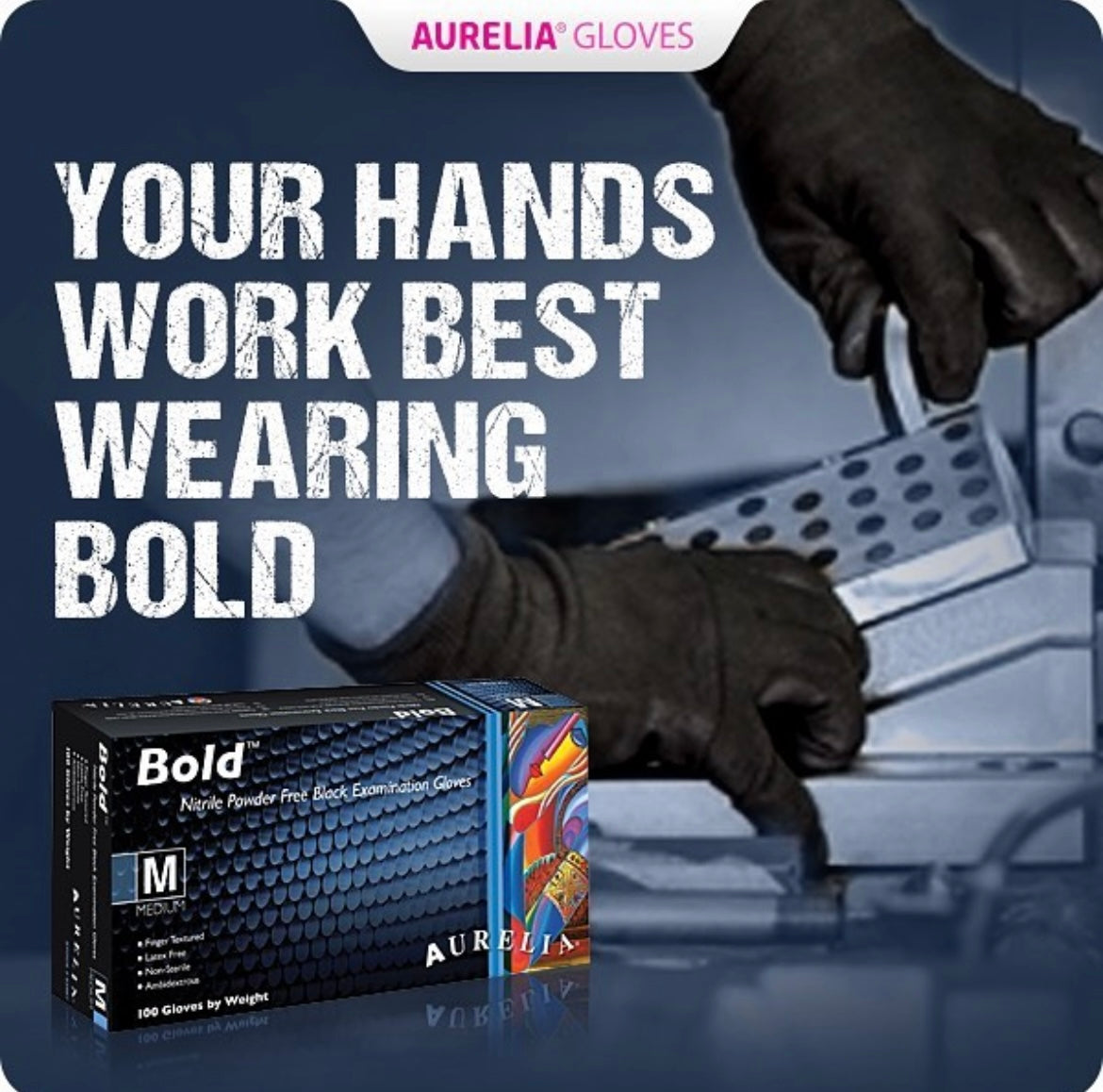 Aurelia Bold Black Powder Free Nitrile Gloves 100pcs 5mil - Medium