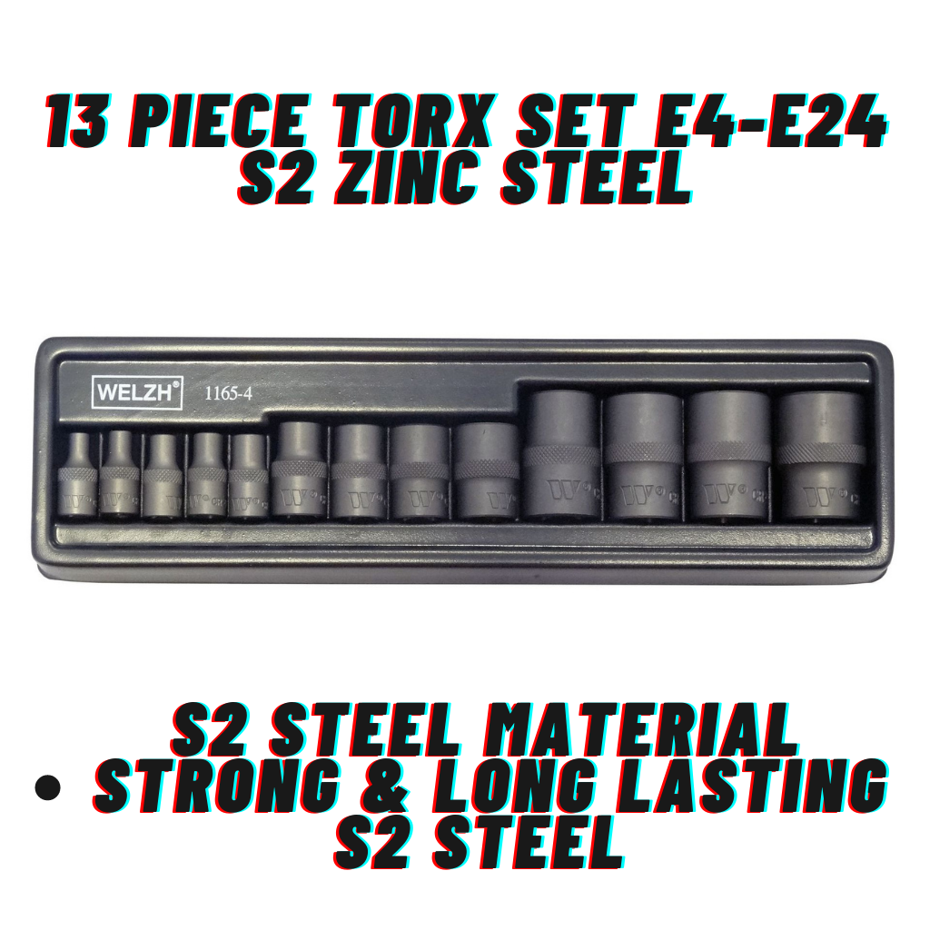 Welzh Werkzeug 13-Piece Torx Set E4-E24 S2 Zinc Steel