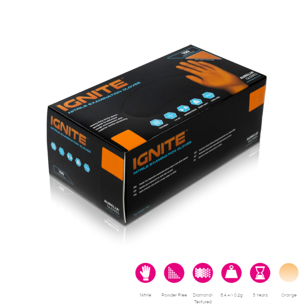 Aurelia Premium Quality Orange Nitrile Examination Gloves- Medium