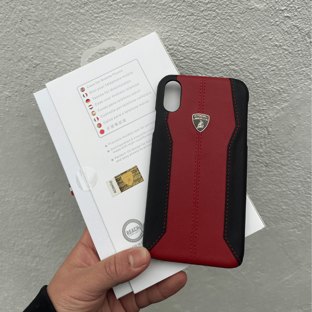 Lamborghini Automobili  iPhone XR Red Genuine Leather Case
