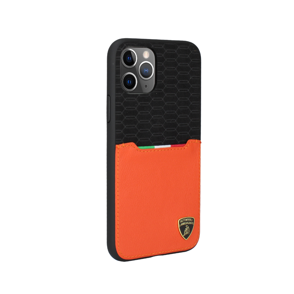 Lamborghini Genuine iPhone 11 Pro Genuine Leather & Alcantara- Orange